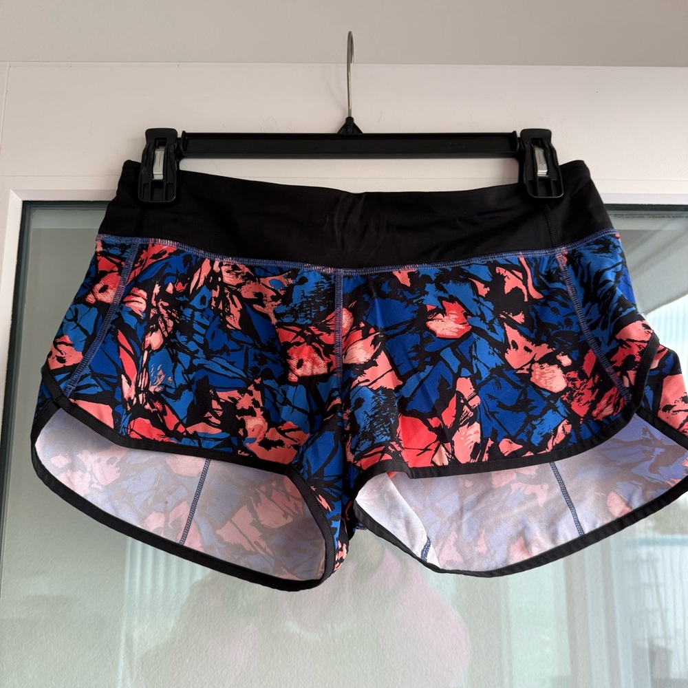 Lululemon Speed shorts, blue orange pattern, size 8